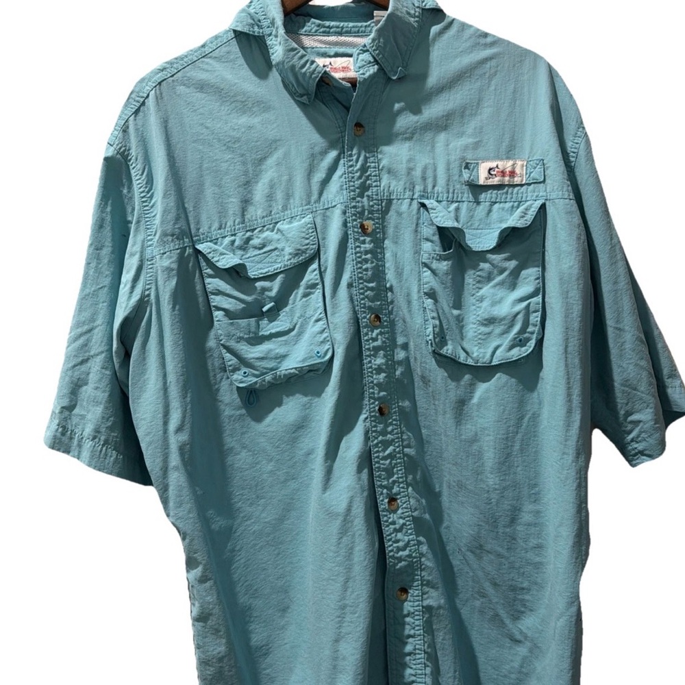 Vintage World Wide Sportsman Vented Men's Aqua Short Sleeve Shirt XL fishing